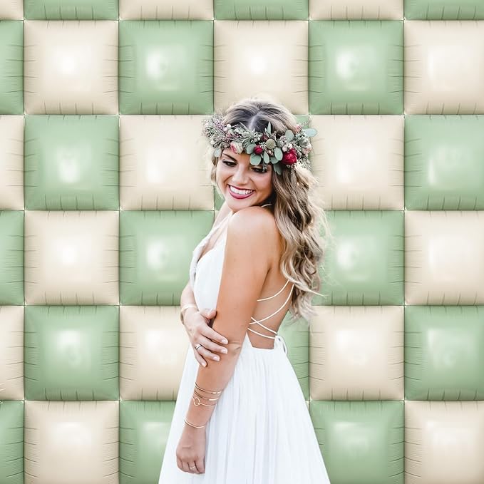 HILAVO Sage Green Square Foil Balloon Wall - Image 4