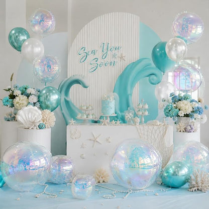 15 Pcs Iridescent Round Foil Balloons, 22/15/10 Inch 4D Ball Balloons Clear - Image 4