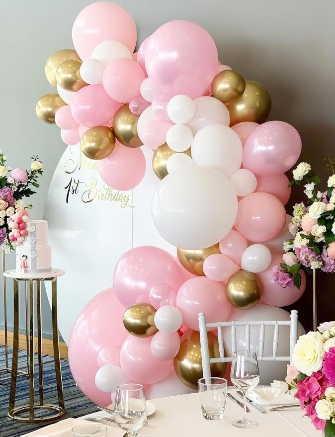 Pink and Gold Balloons Set, Confetti Balloons | 50Pcs 12 Inch Pink White Gold - Image 5
