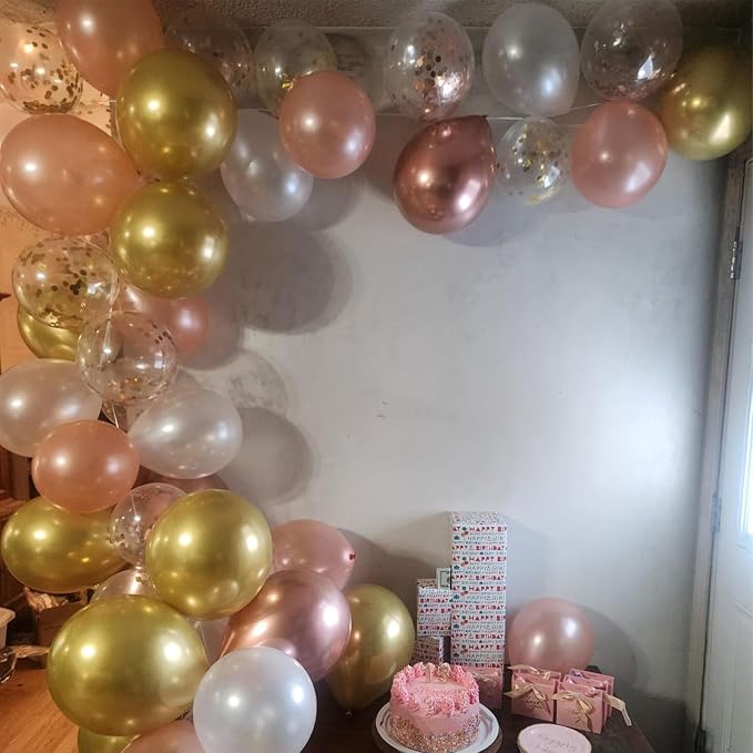 Rose Gold Confetti Balloons, 60 Packs 12 inch Metallic Rose Gold and Chrome - Image 4