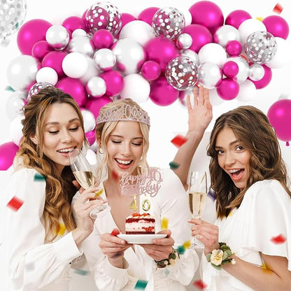 Magenta Hot Pink Silver Balloons Garland Arch - Image 2