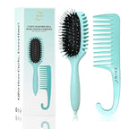 ZAINY Curl Defining Curly Hair Brush 2 PC Set, Wide Tooth Comb for Curls, Detangler Wet Hairbrush & Shower Comb for Wavy Hair Styling, Detangling Gift Sets for Women, Girls, Kids, Toddler, Men - Green