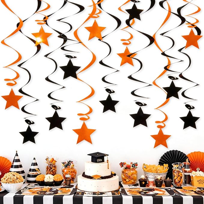 Orange Black Hanging Swirl Decorations by PARTVON