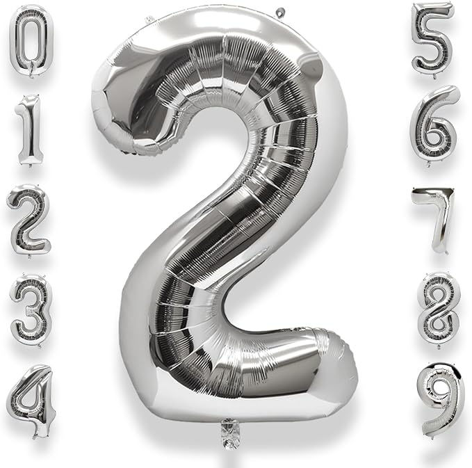 AULE 40 Inch Silver 2 Balloon Number Foil 0-9 Birthday Big Numbers | Birthday by AULE