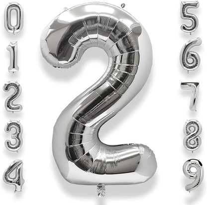 AULE 40 Inch Silver 2 Balloon Number Foil 0-9 Birthday Big Numbers | Birthday by AULE