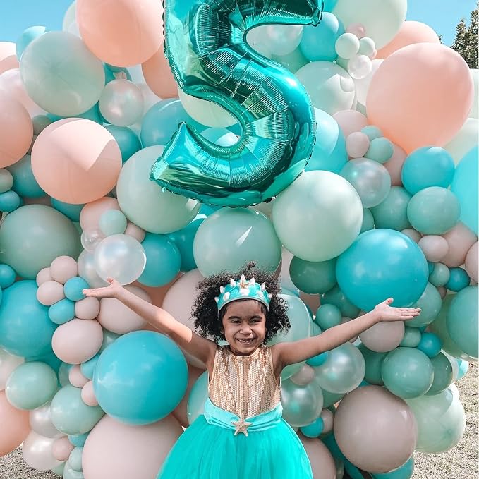 Voircoloria 130pcs Teal Balloons Garland Arch Kit, 18 12 10 5 Inch | - Image 4