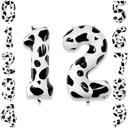 40 Inch Cow Print Number 12 Balloon Set, Giant Black and White Foil Number by Unknown