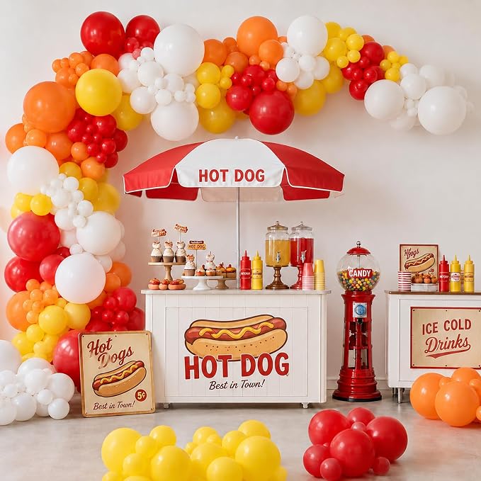 BBQ Balloon Garland Arch Kit Hot Dog Red Yellow Orange Latex Balloons - Image 5
