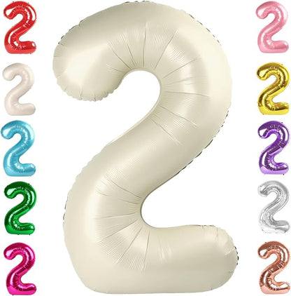 2 Balloon Numbers Birthday Decorations, 40In Cream Balloons by Mluchee