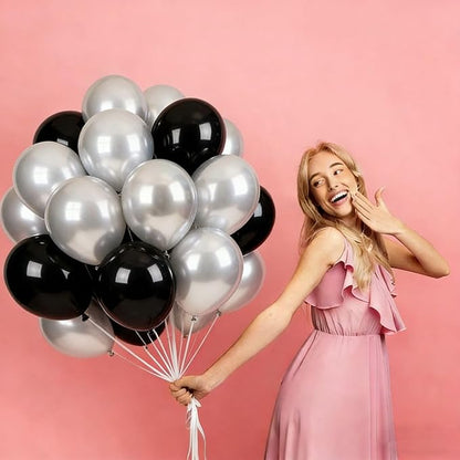 Black Silver Balloons 60Pcs 12 Inch Latex Balloon Set - Image 2
