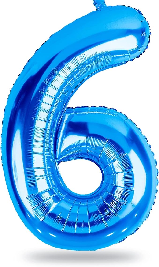 40 Inch Blue Large Numbers Balloons 0-9, Self Inflating Foil Number 6 Helium by Lingqiang