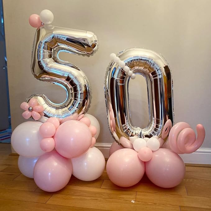 40 Inch Silver 50 Number Balloons Giant Jumbo Huge 50 Foil Mylar Helium Number - Image 7