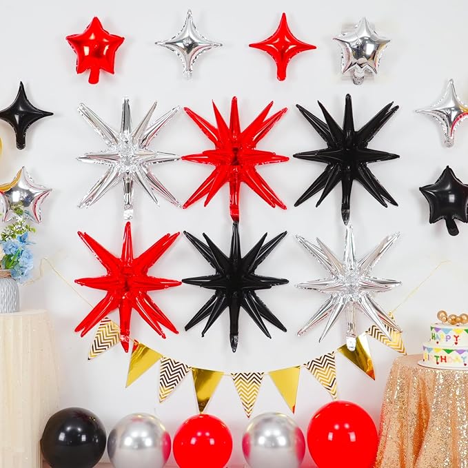 14pcs Red Black Silver Star Balloons, Mixed Star Foil Balloon, 22Inch Explosion - Image 3