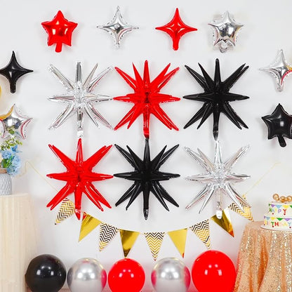14pcs Red Black Silver Star Balloons, Mixed Star Foil Balloon, 22Inch Explosion - Image 3