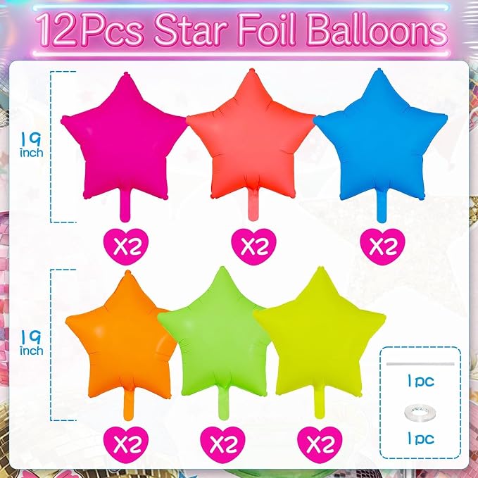 Neon Star Balloons, 19 Inch Hot Pink Blue Green Yellow Red Orange Glow - Image 2