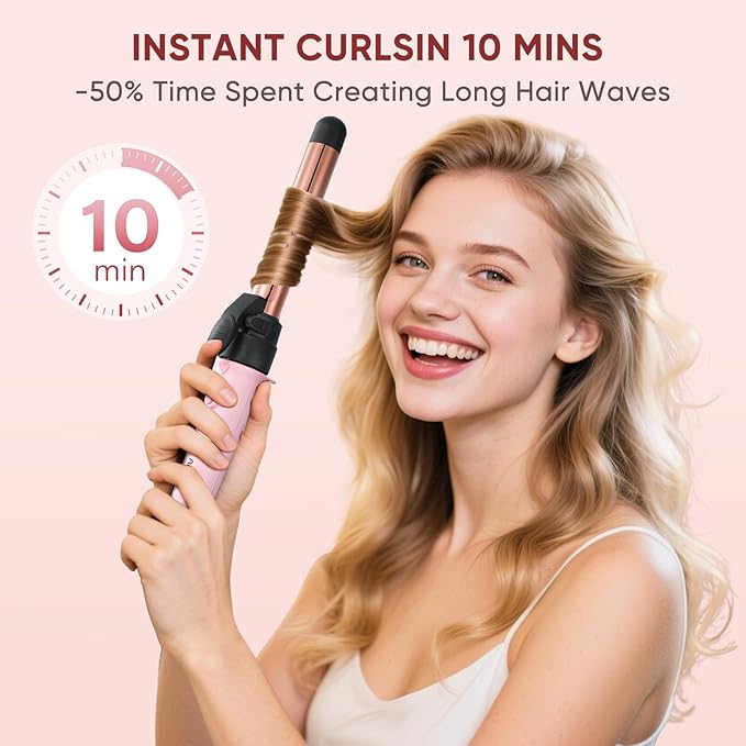 ABNER Rotating Curling Iron Set, Automatic Curling Wand for Long Hair, Easy to Use Hair Curler Get Effortless Beach Waves, 3 Sizes Ceramic Barrel 0.75" 1" 1.25" to 430°F with Home Button, Dual Voltage