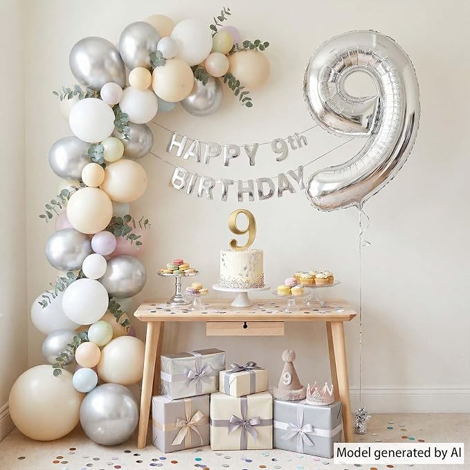 Silver Number 9 Balloon 40Inch, Sleek Metallic Foil - Image 3