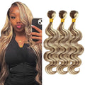 Highlight Bundles Human Hair Blonde Body Wave Bundle Niegmeag Brazilian Virgin Remy Hair 3 Bundles 20 22 24 Inch 2 Tone Blonde and Brown Body Wave Bundle 300g