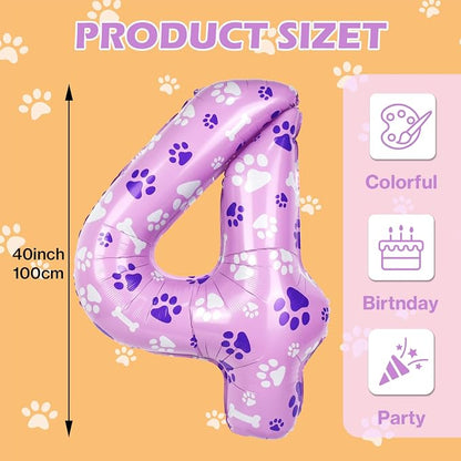 40 Inch Pink Dog Paw Balloons, Numeral 4 Birthday Balloons - Image 2