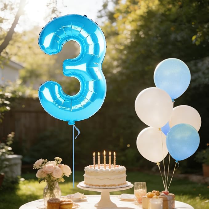 40 Inch Number 3 Balloons for 3rd Birthday Party Decorations, 0-100 Jewelry - Image 3