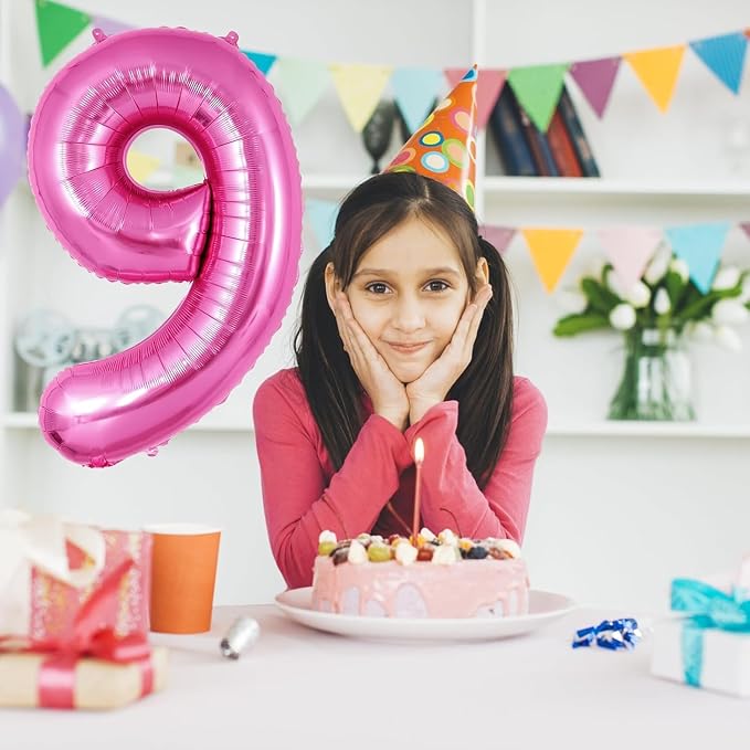 Pink Number Balloons, Large Hot pink Number 9 Balloon 40 Inch Pink 9 Balloon - Image 3
