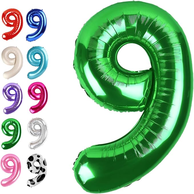 Green Number 9 Balloon 40 inch, Balloon numbers party supplies, deco photo shoot by Upgesy