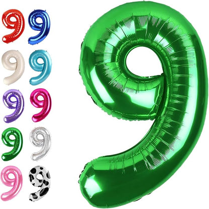 Green Number 9 Balloon 40 inch, Balloon numbers party supplies, deco photo shoot by Upgesy