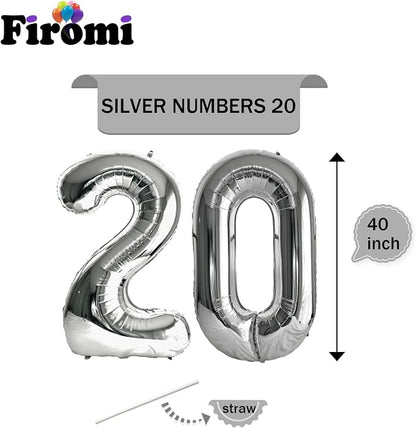 FIROMI 20 Number Balloons Silver Big Foil Mylar 20 Balloon Numbers 40-inch | - Image 2
