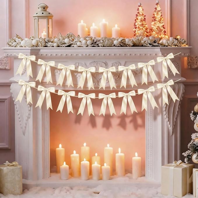 2 Strings Cream Bow Garland Banner Decorations - Image 8