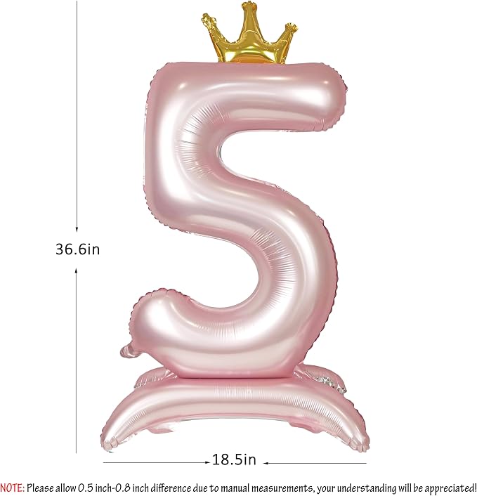 Pink Crown Number 5 Balloon Standing Pink Princess digital 5 Foil Balloon | - Image 2