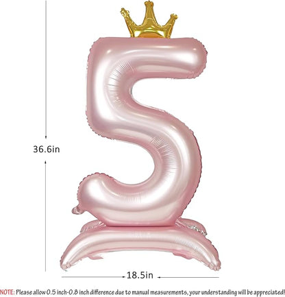 Pink Crown Number 5 Balloon Standing Pink Princess digital 5 Foil Balloon | - Image 2