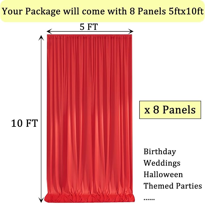 40ft x 10ft Wrinkle Free Red Backdrop Curtains - Image 6