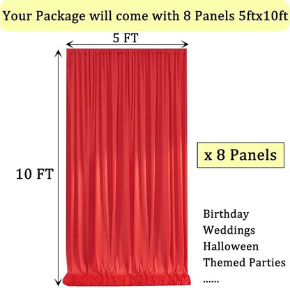 40ft x 10ft Wrinkle Free Red Backdrop Curtains - Image 6
