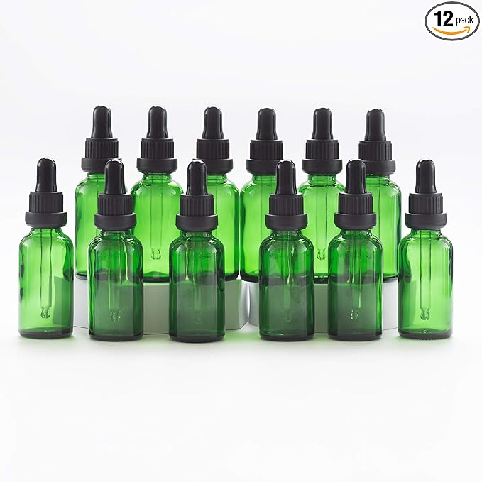 YIZHAO Green Glass Dropper Bottle 1oz, Tincture Bottles with Glass Dropper, for Essential Oils, Aromatherapy, Cosmetic, Laboratory, Pharmacy, Liquids, Travel –12 Pcs