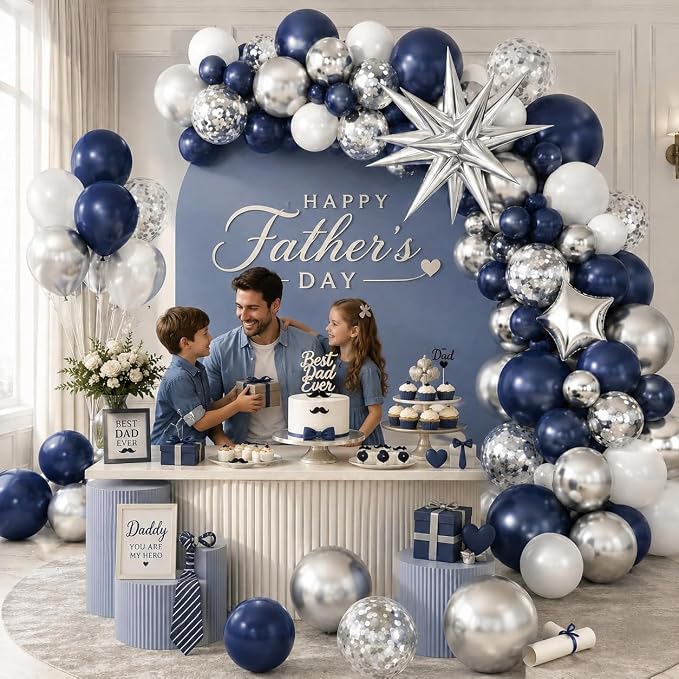 Blue Silver Balloon Garland Arch Kit, Metallic Silver Confetti Balloons Star - Image 6