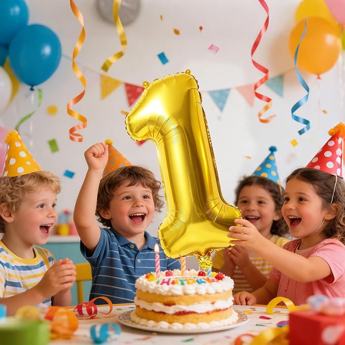 40 Inch Number 1 Balloons for 1st Birthday Party Decorations, 0-100 Gold Large - Image 2