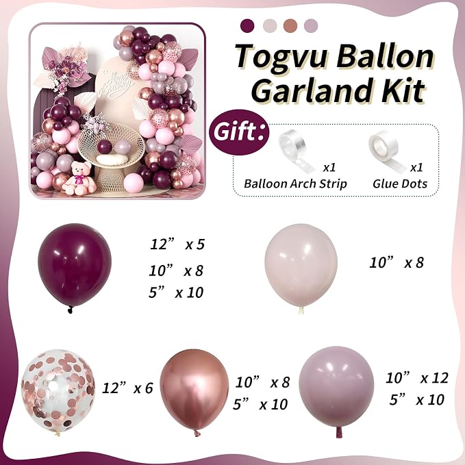 Burgundy Pink Balloon Garland Arch Kit, Burgundy Ruby Red Dusty Purple Pastel - Image 2