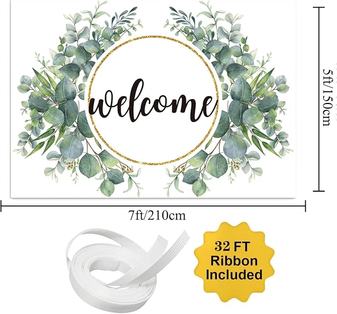 7x5ft Watercolor Greenery Leaves Housewarming Backdrop, Elegant Floral Green - Image 2