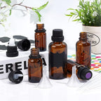 BENECREAT 24 Pack 10ml Brown Glass Essential Oil Bottles Refillable Container Kits with Plastic Droppers, Funnel Hoppers and Sticker for Aromatherapy Fragrance Cosmetic Oil