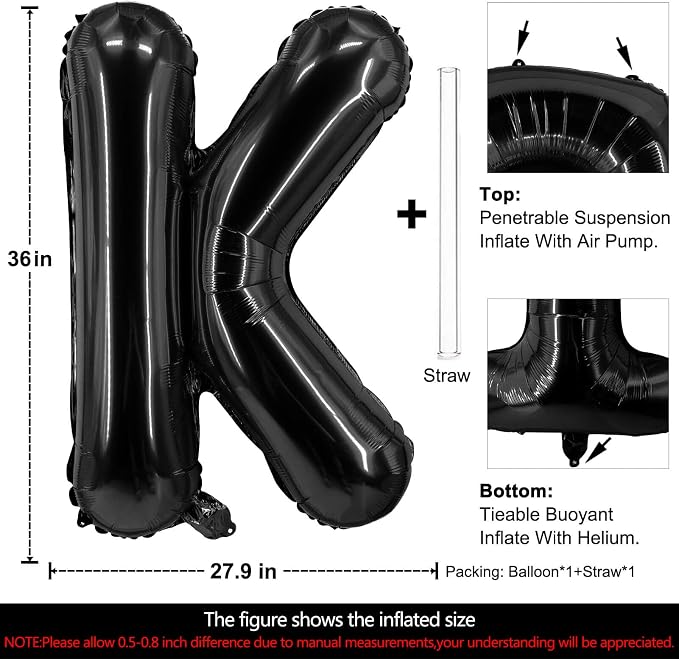 Lovoir 40 Inch Large Black Letter K Balloons Big Size Jumbo Mylar Foil Helium - Image 2