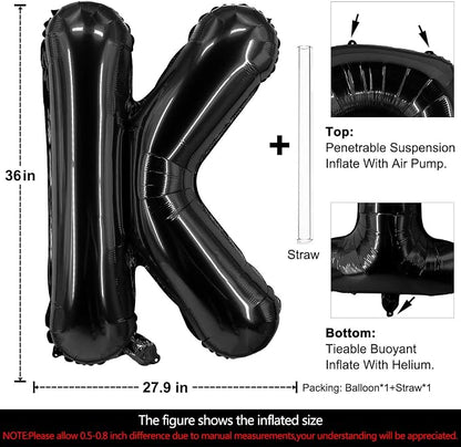 Lovoir 40 Inch Large Black Letter K Balloons Big Size Jumbo Mylar Foil Helium - Image 2
