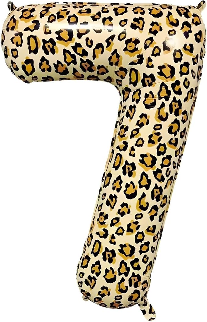 40Inch Large Leopard Print Number 7 Foil Balloons Cheetah 7th Wild One First by Unknown