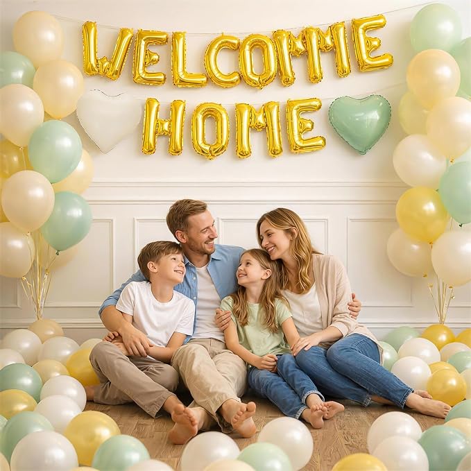 Welcome Home Balloons Green Gold, 16Inch Welcome Home Foil Balloons Banner - Image 3