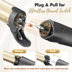 Rotating Curling Iron, 3 in 1 Automatic Curling Iron Set with Interchangeable Barrel 3/4, 1, 1 1/4 Inch, Instant Heat Dual Voltage Curling Wand for Lasting Beach Waves, Gold