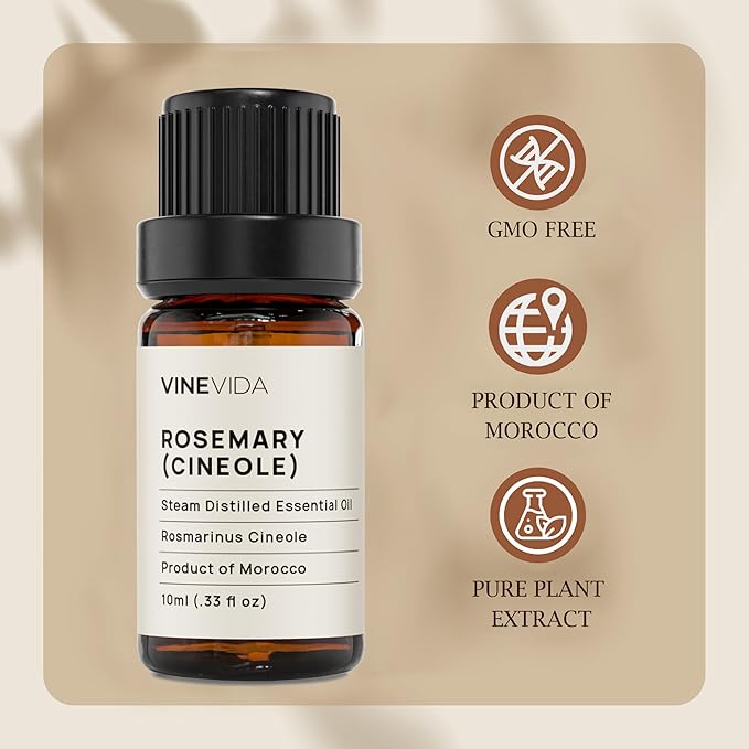 VINEVIDA Rosemary Essential Oil 10 mL - Pure, Undiluted Rosemary Oil for DIY Candle Scents and Soap Making - 10 mL Essential Oil for Safe Use