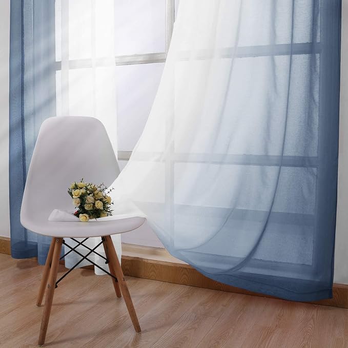 DWCN Blue Ombre Faux Linen Sheer Curtains - Image 3