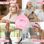 25 Pcs Pink Spa Headband Bulk, Elastic Makeup Headbands for Women, Soft Coral Fleece Hair Band for Washing Face, Cute Bow Hair Bands for Face Washing Shower Skin Care Yoga