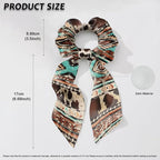 2 Pack Aztec Knotted Bow Hair Scrunchies Elastic Hair Scarf Ethnic Geometric Ribbon Scrunchy Cow Print Bow Hair Ties with Flowing Tails