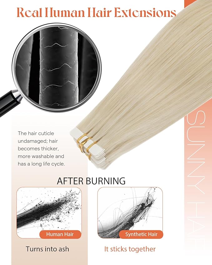 Sunny Hair Blonde Tape in Hair Extensions Human Hair, 24 inch Tape in Extensions Remy Tape ins Human Hair Extensions for Women 50g 20Pcs