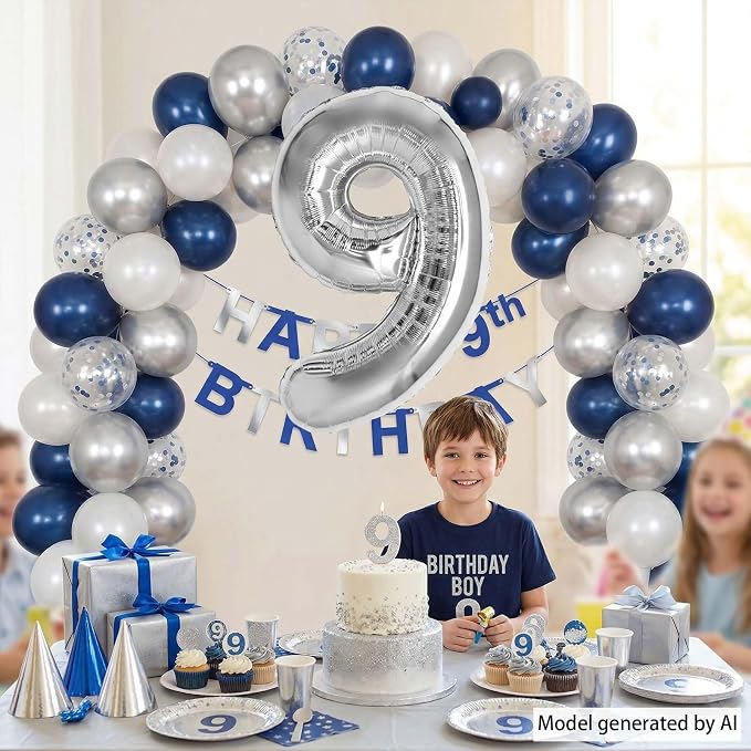 Silver Number 9 Balloon 40Inch, Sleek Metallic Foil - Image 2